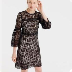 JCREW Black Daisy Lace Eyelet Bell Sleeve Dress, Size 4
